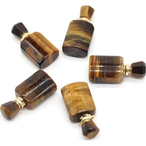 Exquisite Pendant Natural Tiger Eye Stone Perfume Bottle Pendant for Jewelry Making Charm DIY Necklace Accessorie Gift 15x34mm