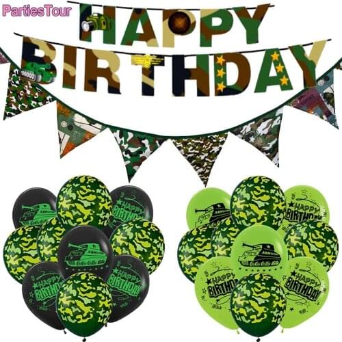 Military Camouflage Theme Party Decor Camo Tank Ballons Happy Brithday Banner Ballons kids Army Soldier Party Supplies Globos