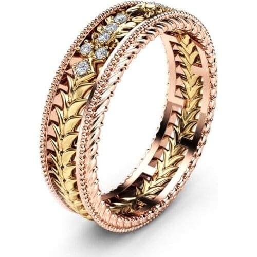 Milangirl Hot Sale Gold Plated Color Two-tone Hollow Craved Pattern Womens Ring for Party Jewelry Accessories Size 6-10