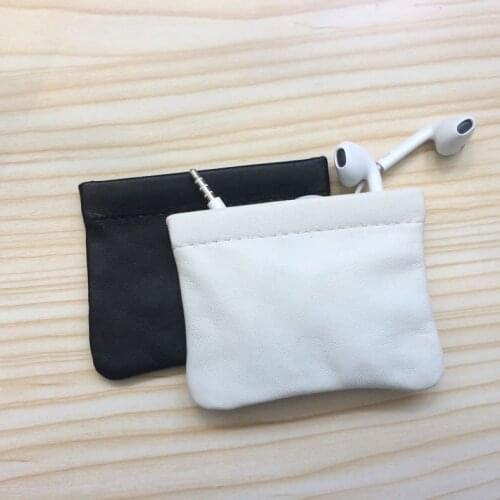 Genuine Leather earphone bag Headphones pouch Mini-protection sleeve data charging cable case Protective Pouch bags