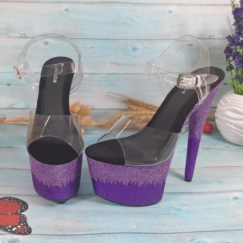 Leecabe New designs 17cm yellow glitter Heels fancy pole dance sandals lady shoe high heel platform pole danceshoes