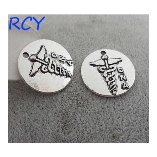 M2631 Top Quality 5 Pieces/lot 25mm antique silver color medical charms CNA charm round disc messsage charm for jewelry making