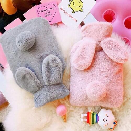 Cute Rabbit Hand Warmer Flannel Winter Warming Hands Feet with Cover Water Filling Hot Water Bag Christmas Gift for Girls Heater