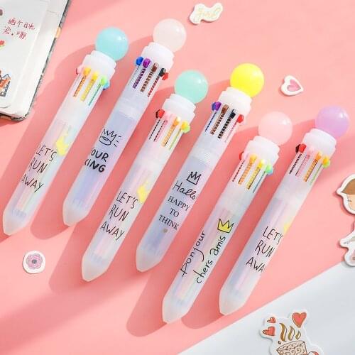 Cute 10 Colors Ballpoint Pen Round Ball Colorful Ink Pens Children Praize Gift School Kawaii Stationery School Office Supplies