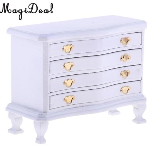 1/12 Scale Dollhouse Miniature Furniture White Dresser 4-Drawer Cabinet Room Life Scenes Decoration Accessories White