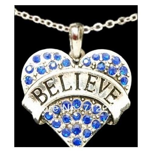 Fashion rhodium plated Believe crystal heart pendant necklace(A100045)