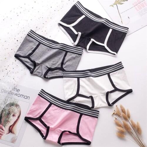 Fashion Simple Cotton Womens Panties Silver Belt Solid Color Stripes Seamless Underwear Sexy Low-Rise Boxer Briefs Lingerie