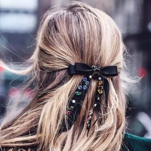 Xugar Fashion Rhinestone Bow Hair Clips Velvet Pearl Diamond Hairpins For Girls Crystal Knot Barrettes Womens Hair Accessories