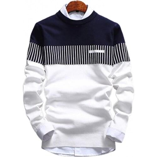 50% Hot Sale Mens Autumn Fashion Casual Strip Color Block Knitwear Jumper Pullover Sweater