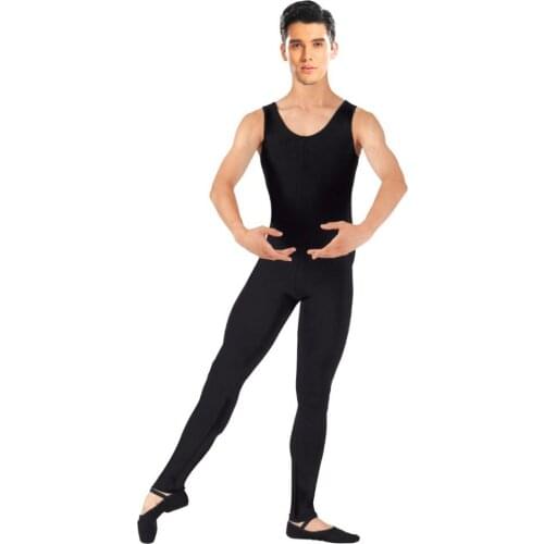 Speerise Men One Piece Black Tank Unitard Ballet Sleeveless Full Body Tight Jumpsuit Unitards Dance Costumes Bodysuit