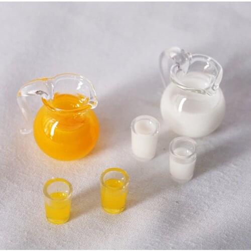 1 set Mini Juice Jug Cup Set Simulation Drink Milk Model Toys for Doll House Decoration Dollhouse Miniature Accessories