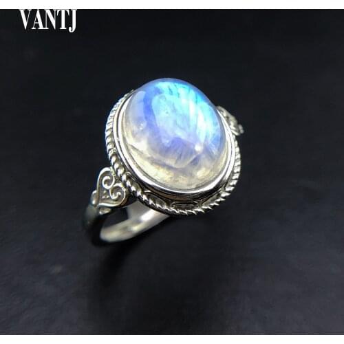 Real Natural Blue Moonstone Rings for Women Vintage Real Gemstone Mens Jewelry Brand Anniversary Party Gift wholesale