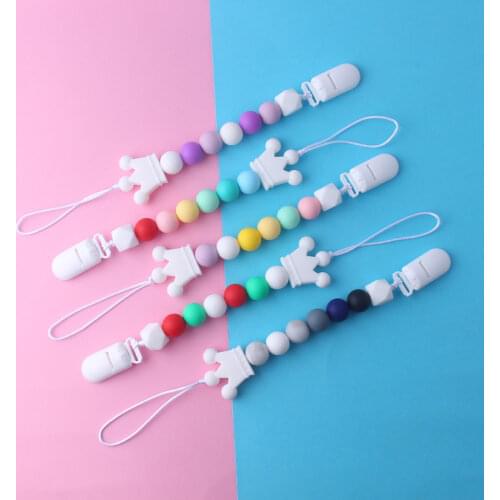 New Baby Silicone Nipple Clip Beech Wood Ring Silicone Loose Beads Baby Safety Teething Chain Silicone Nipple Chain Dummy Clip