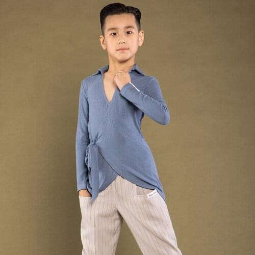 New Kids Latin Dance Tops Boys Ballroom Dance Competition Shirt Professional Rumba Tango Cha Cha Dance Practice Clothing DWY5467
