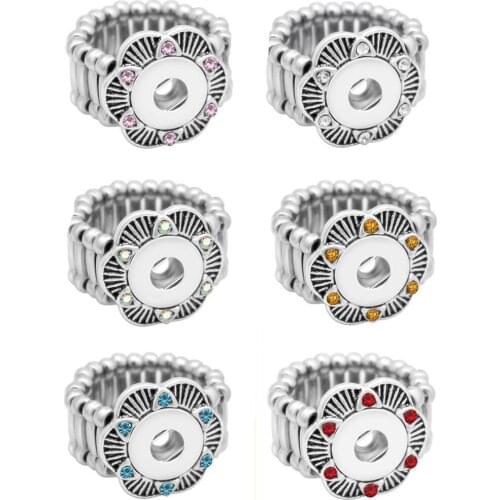 New Vintage Snap Jewelry Heart Love Crystal Snap Button Ring Elastic Adjustable Rings 12mm DIY Party Ring Button Rings for Women