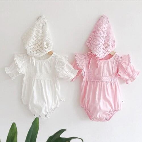 Baby Girl Clothes Summer Newborn Baby Romper Clothes Cotton Lace Girl Jumpsuit With Hat Short Sleeve Infant Baby Sunsuit Outfit