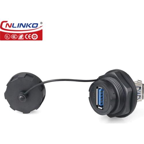 CNLINKO PBT Plastic USB3.0 Panel Mount Female Sockets IP 67 Waterproof USB 3.0 Adapter Industrial Ethernet with Dust Cover Data