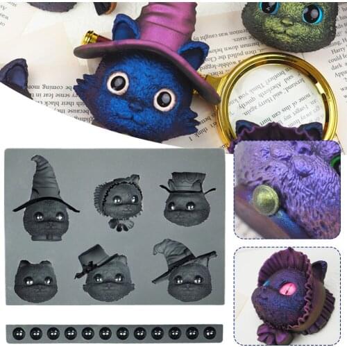 Dropshipping Halloween Witch Cat DIY Craft Crystal Epoxy Resin Mold Lolita Demon Cat Head Frosted Silicone Mold Creative Gift