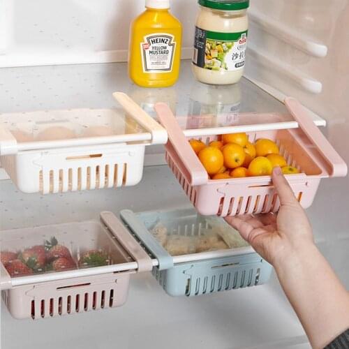 1PCS Adjustable Fridge Storage Baskets Refrigerator Storage Rack Organizer Kitchen Accessories Plastic Pull-out Drawer Storage