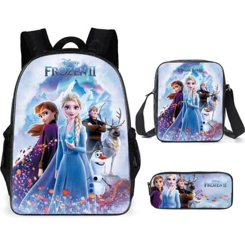 3pcs Frozen Elsa Backpack Girl School Bag Satchel Pencil Case Kids Waterproof Satchel Printed Bag Cartoon Knapsack Children Gift