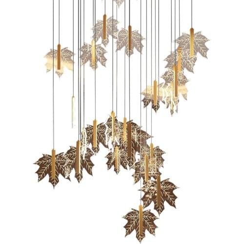 LED Postmodern Golden Maple Leaves Designer Hanging Lamps Chandelier Lighting Lustre Suspension Luminaire Lampen For Foyer