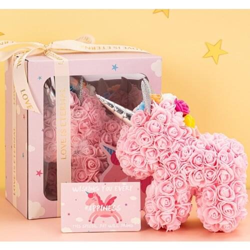 Eternal Flower Unicorn Rose Flower Bear Gift Box Tanabata Valentines Day Birthday Gift for Girlfriend Christmas Gift
