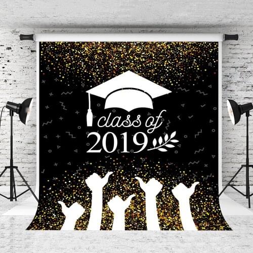 VinylBDS Bachelor Cap Photo Background Back To School Photography Backgrounds School Party Student Black And Gold Backdrop