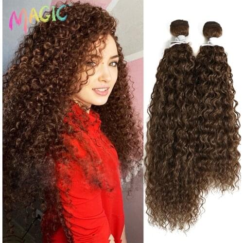 Magic 2PCS 18 22inches Kinky Curly Hair Bundles Brown Color Tresses Synthetic Artificial Hair Extension Curly Hair Accessories