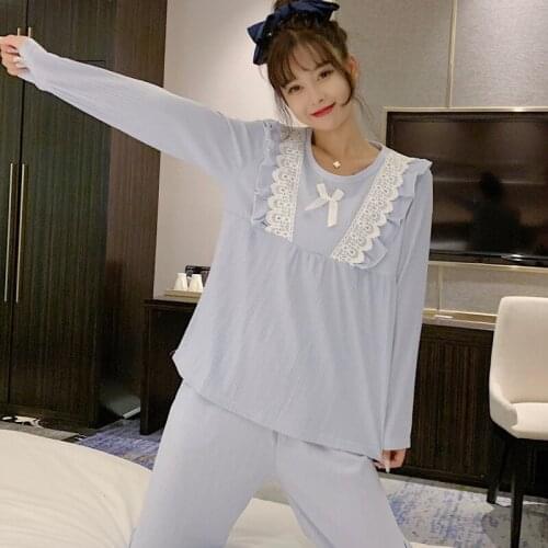 Womens Pajamas Autumn Sweet and Lovely Princess Style Korean Girl Long Sleeve Pull Frame Cotton Home Wear Set