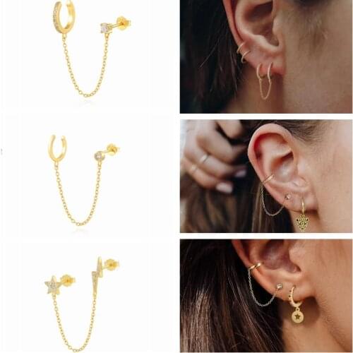 Aide Single 925 Sterling Silver Punk Gothic Earrings Chain Tassel Earrings For Women Gold Silver Color Ear Bone Piercing Aretes