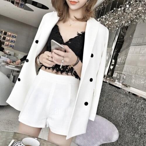 Womens Shorts Set Spring New Fashion 2 piece outfits for women temperament double-breasted suit shorts two-piece suit