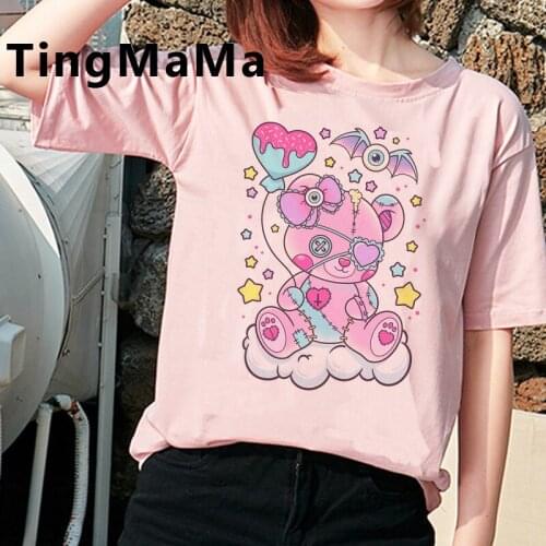 Japanese Anime Harajuku E-girls Punk summer top female harajuku kawaii couple 2021 white t shirt tshirt harajuku streetwear