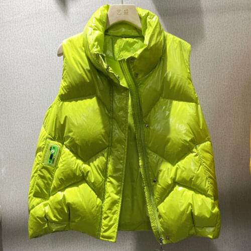 White Duck Feather Vest Womens Coat Fashion Sleeveless Parkas High Collar Waistcoat Female Casual Outerwear Chic Glossy Top