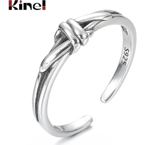 Kinel 925 Sterling Silver Vintage Simple Braided Finger Rings for Women Luxury Fine Jewelry Stackable Ring Bijoux 2020 New