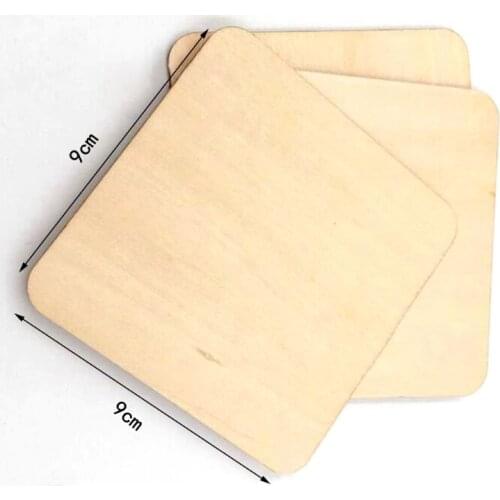 10pcs Wooden Blank Plaque Square Wood Pieces Tags DIY Craft Pyrography Projects Games Scrapbooking Ornament 90mm