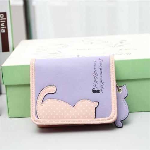 2021 PU Leather Women Wallets Purse Cartoon Cat Purse Clutch Fashion ID Card Holder Bank Card Pouch