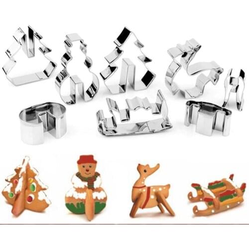 DIY 3D Baking mould,include Snowman, Christmas Tree, Deer And Sled Stainless Steel CHRISTMAS Scenario Cookie Cutter Set