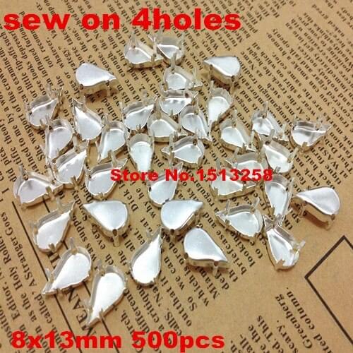 500 Pcs Droplet Silver Metal Claw Setting Closed Back For Sewing on Pear Fancy Stone 8x13mm