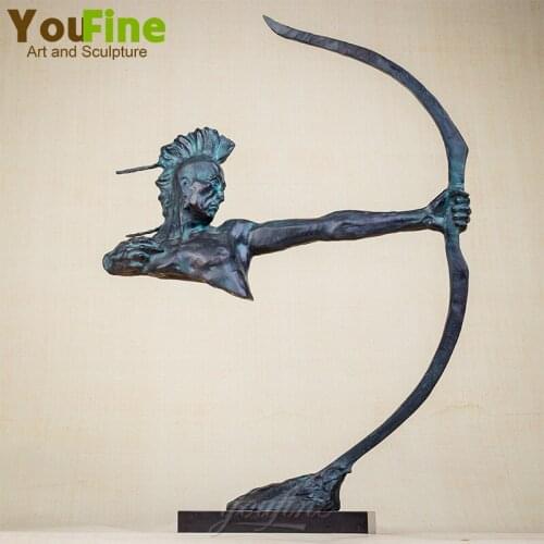 Large Western Bronze Archer Statue Indian Bronze Warrior Remington Bronze Sculpture Vintage Art Home Hotel Decor Handicraft