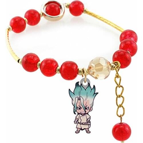 Anime figure Acrylic charm bracelet DR.STONE bangle pendant Red beads Elastic Bracelets cartoon Jewelry SS865
