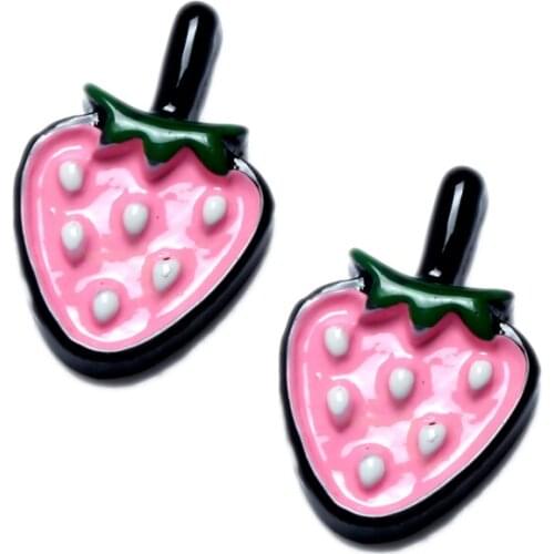 20Pcs Resin Pink Strawberry Decoration Crafts Kawaii Beads Flatback Cabochon Embellishments For Scrapbooking DIY Accessories
