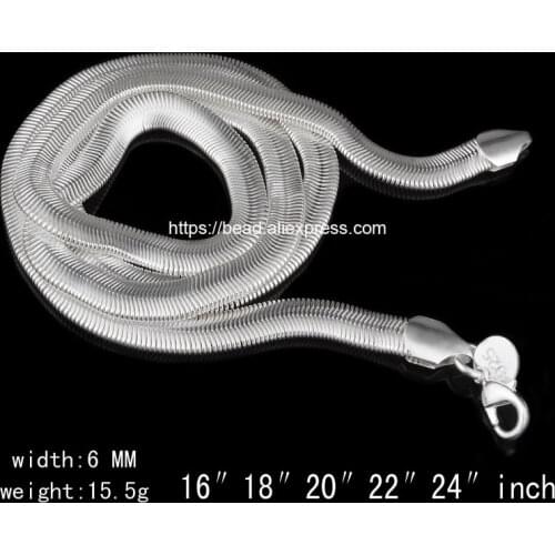 Free Shipping 6.0mm Width Silver Plated Lobster Clasp Rondelle Snake Chain 16 18 20 22 24 inch Pick Size For handmade Jewelry