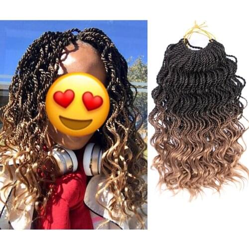 DAIRESS 14" Wavy Senegalese Twist Hair Crochet Braids Free Ends Twist Braiding Hair 35 Stands Curly Crochet Twist Hair