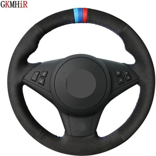 DIY Hand-Stitched Black Suede Car Steering Wheel Cover For BMW M5 E60 E61 (Touring) 2005-2010 M6 E63 (Coupe) E64 2005-2010