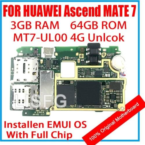 For HUAWEI Ascend MATE 7 MT7-UL00 100% Original Motherboard 2GB RAM 16GB ROM Mainboard EMUI Logic Board With Full Chips