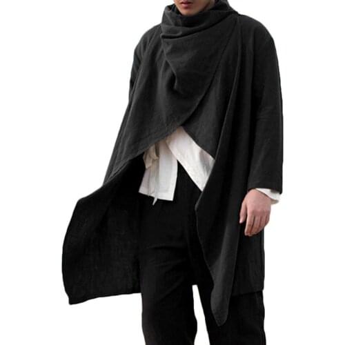 Men Spring Summer Gothic Punk Long Sleeve Cape Ruffle Shawl Midi Cardigan Coat