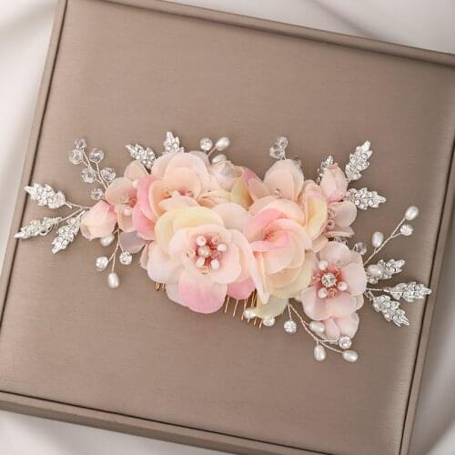 FORSEVEN New Design Fake Flower Leaf Shining Crystal Pearls Hair Combs Bride Noiva Wedding Party Headpieces Hair Jewelry