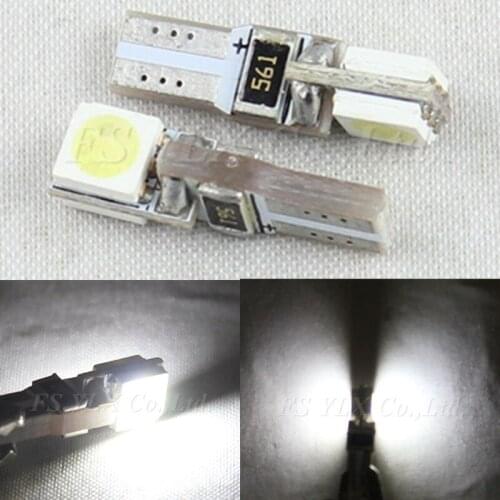 FSYLX 100pcs T5 2SMD 5050 Canbus Car interior dashboard automobile instrument lights base White panel light bulb T5