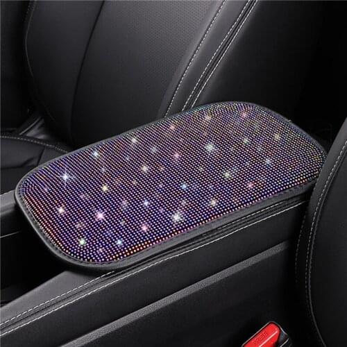 Rhinestone Crystal Car Armrest Box Pad Cover Women Diamond Center Console Box Armrests Pad Cushion Cover Mat For Car Auto