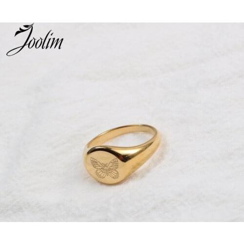 Joolim High End 18K Gold PVD Fashionable Butterfly Seal Rings for Women Stainless Steel Jewelry Wholesale